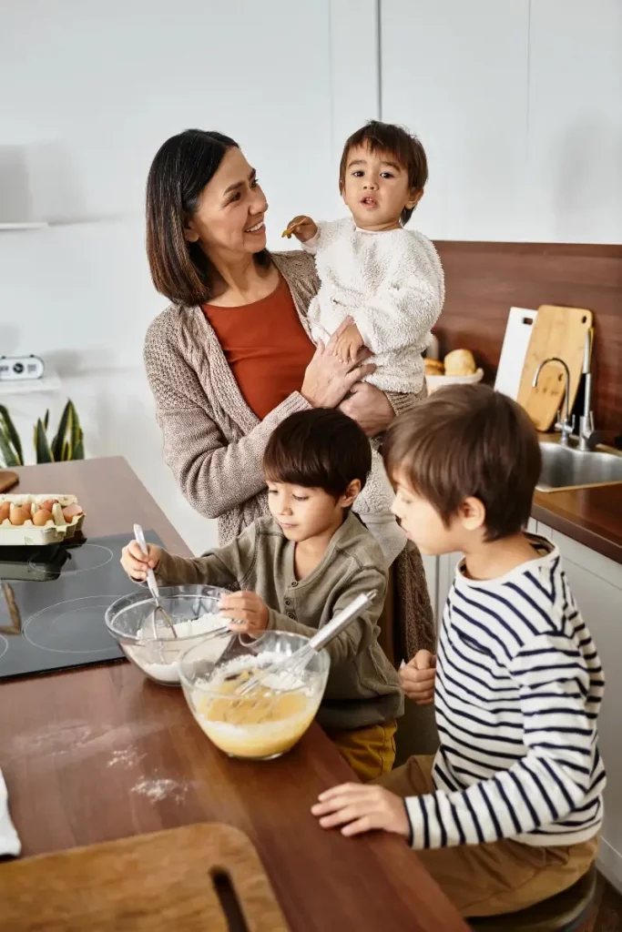 Kids baking with their grandmother.